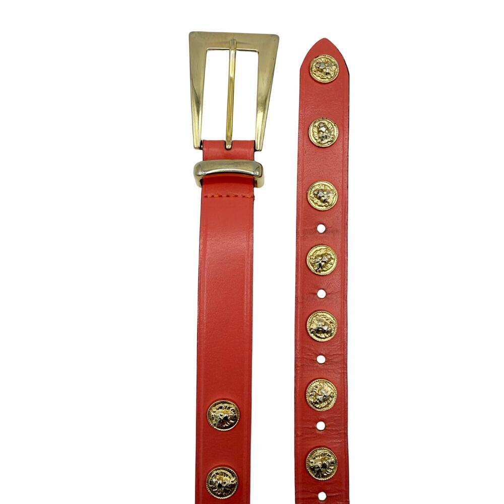 Vintage The Limited Coral Leather Belt Gold Lion Medallion‎ Buckle Boho XS S - Picture 5 of 9